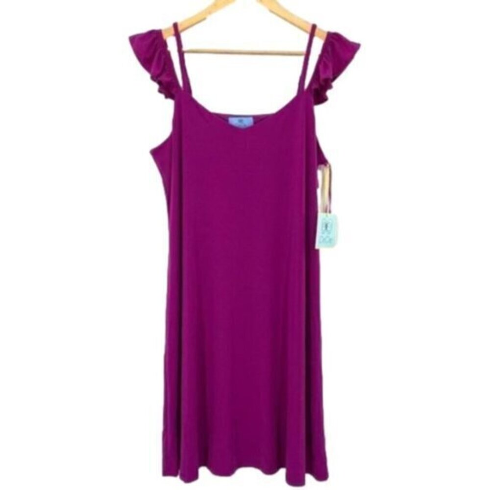 Cece Purple Ruffled Cold Shoulder Shift Dress New
